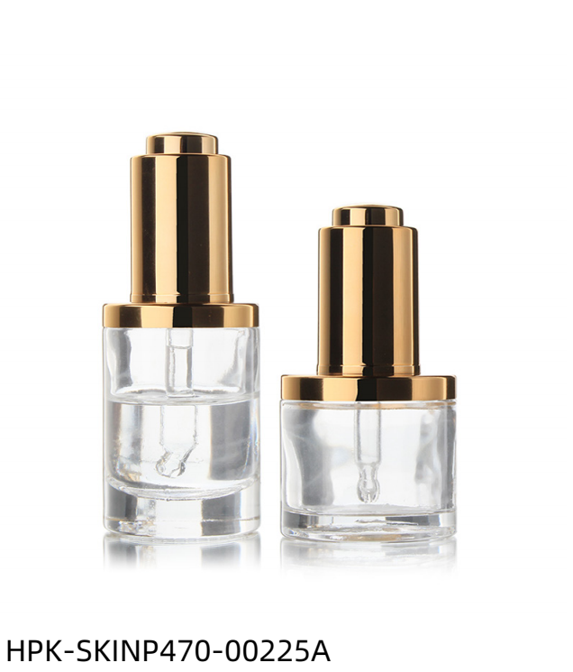 Thick Base Glass Bottle with Metalized Push-button Pipette Cap and Shoulder